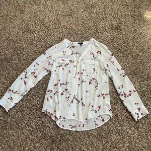 White floral blouse w gold zipper